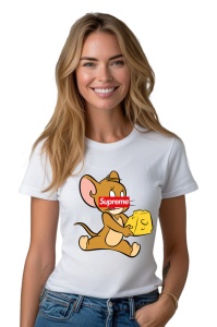 Tricou personalizat pentru damă din bumbac 100% Jerry and The Cheese, cu imprimeu pentru femei, stil modern, confortabil, tricou personalizat