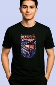 Tricou Piano Is My Therapy Poster, Copii | Dama | Barbat, culoare negru - Img 2