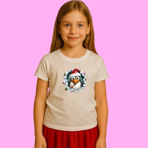 Tricou Pinguin Cu Fundal Alb Si Privire Uimita Craciun, din bumbac 100% Copii | Dama | Barbat - Img 2
