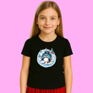 Tricou Pinguin Cu Fundal Alb Si Zapada Craciun, din bumbac 100% Copii | Dama | Barbat - Img 2