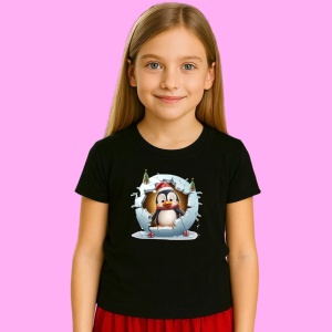 Tricou Pinguin Cu Fundal Albastru Craciun, din bumbac 100% Copii | Dama | Barbat - Img 2
