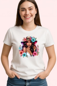 Tricou pink hat floral lady, doamna cu palarie roz si flori, Copii | Dama | Barbat - Img 3