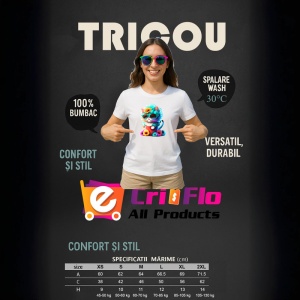 Tricou Pisica albastra cu inima si flori galbene Copii | Dama | Barbat - Img 9