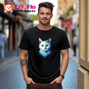 Tricou Pisica Albastra Geometrie Colorata, Copii | Dama | Barbat, culoare negru - Img 5