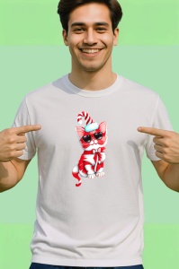 Tricou Pisica baston alb rosu si fundita uriasa Copii | Dama | Barbat