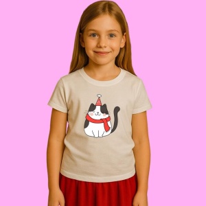 Tricou Pisica Colorata Cu Palarie Happy New Year, din bumbac 100%, tricou alb, Copii | Dama | Barbat