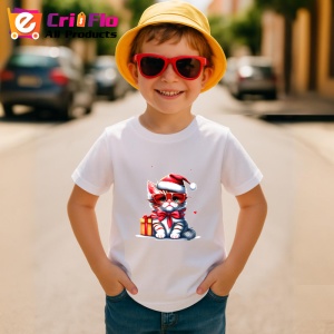Tricou Pisica Craciun cu ochelari si cadou fundal albastru Copii | Dama | Barbat - Img 10