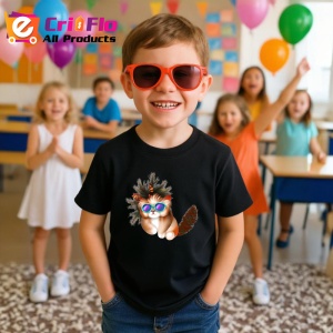 Tricou Pisica Craciun cu ochelari si coada pufoasa Copii | Dama | Barbat, culoare negru