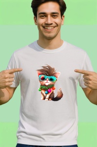 Tricou Pisica Craciun cu ochelari si decoratiuni colorate Copii | Dama | Barbat