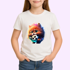 Tricou Pisica cu blana lunga tinand minge alb negru Copii | Dama | Barbat - Img 4