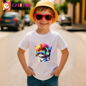 Tricou Pisica cu bucle aurii si casti pop art Copii | Dama | Barbat - Img 10