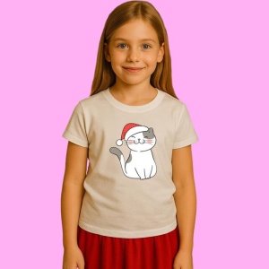 Tricou Pisica Cu Caciula Rosie 2, din bumbac 100%, tricou alb, Copii | Dama | Barbat - Img 3