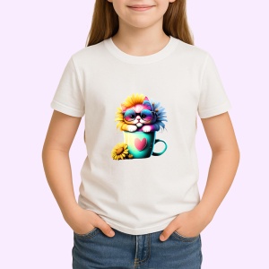 Tricou Pisica cu cana de cafea si ochelari albastri Copii | Dama | Barbat - Img 4