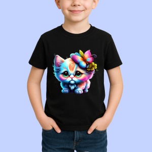 Tricou Pisica cu par buclat si flori imagine magica Copii | Dama | Barbat, culoare negru - Img 3