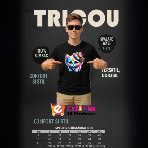 Tricou Pisica cu par buclat si flori imagine magica Copii | Dama | Barbat, culoare negru - Img 6
