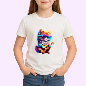 Tricou Pisica curcubeu cu barba si chitara electrica Copii | Dama | Barbat - Img 4