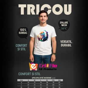 Tricou Pisica curcubeu cu flori albastre pe luna aurie Copii | Dama | Barbat - Img 7