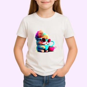 Tricou Pisica curcubeu cu ochelari si cana roz Copii | Dama | Barbat - Img 3