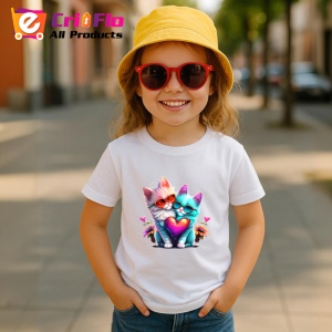 Tricou Pisica curcubeu pe luna aurie si flori fundal alb Copii | Dama | Barbat - Img 11