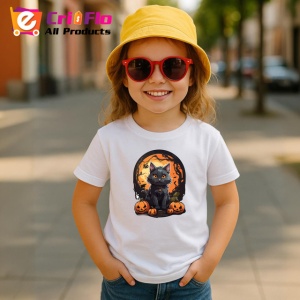 Tricou Pisica Gri Halloween Dovleci Luna Plina, din bumbac 100% , tricou alb pentru Copii | Dama | Barbat - Img 5