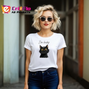 Tricou Pisica Neagra Ochi Galbeni, din bumbac 100% , tricou alb pentru Copii | Dama | Barbat - Img 8