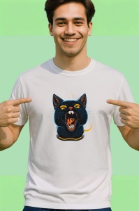 Tricou Pisica neagra tipand cu fundal alb intens Copii | Dama | Barbat - Img 2