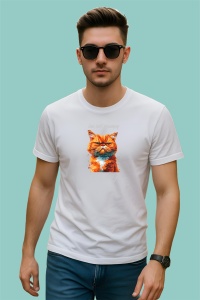 Tricou Pisica Portocalie Fluffy, din bumbac 100%, tricou alb, Dama | Barbat - Img 2