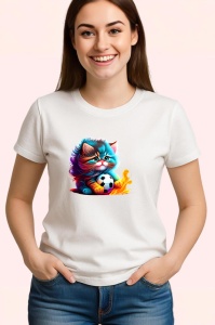 Tricou Pisica pufoasa roz albastra cu efecte de vopsea Copii | Dama | Barbat
