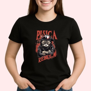 Tricou Pisica rebela Negru, Copii | Dama | Barbat - Img 2