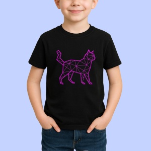 Tricou Pisica Roz Contur Poligonal, Copii | Dama | Barbat, culoare negru - Img 3