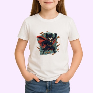 Tricou Pisica supererou cu pelerina rosie si stea aurie Copii | Dama | Barbat