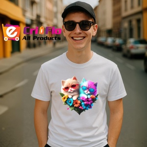 Tricou Pisici indragostite cu ochelari si inima roz violet Copii | Dama | Barbat - Img 5
