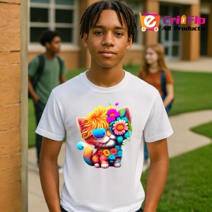 Tricou Pisicuta colorata cu flori si chitara turcoaz Copii | Dama | Barbat - Img 4
