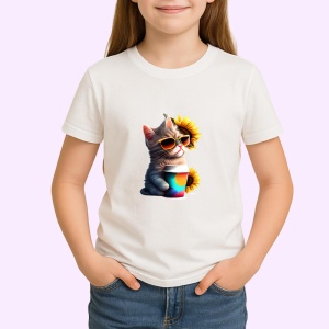 Tricou Pisicuta curcubeu cu cana roz si inima galbena Copii | Dama | Barbat - Img 4