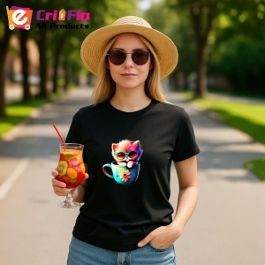 Tricou Pisicuta in cana albastra cu ochelari fundal albastru Copii | Dama | Barbat, culoare negru - Img 8