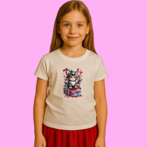 Tricou Pisicuta Langa Brad Si Cadouri, din bumbac 100%, tricou alb, Copii | Dama | Barbat - Img 2