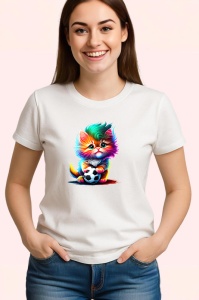 Tricou Pisicuta multicolora cu minge de fotbal si ochi mari Copii | Dama | Barbat - Img 3
