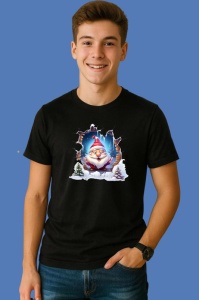 Tricou Pitic Craciun Cu Fundal Albastru Si Braduti, din bumbac 100% Copii | Dama | Barbat