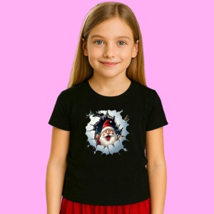 Tricou Pitic Craciun Cu Fundal Deschis Si Privire Vesela, din bumbac 100% Copii | Dama | Barbat - Img 2