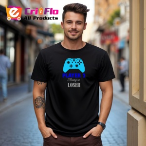 Tricou Player 2 Always Loser Controller Albastru Jocuri, din bumbac 100%, tricou negru Copii | Dama | Barbat - Img 5