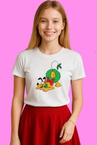 Tricou Pluto Cu Fular Rosu, din bumbac 100%, tricou alb, Copii | Dama | Barbat - Img 4