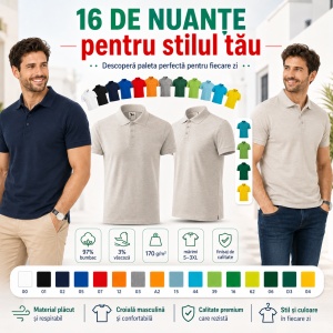 Tricou Polo Bărbați Malfini Cotton 212, 100% Bumbac, 170 g/m², Guler Polo, 16 Culori, Mărimi S-3XL - Img 6