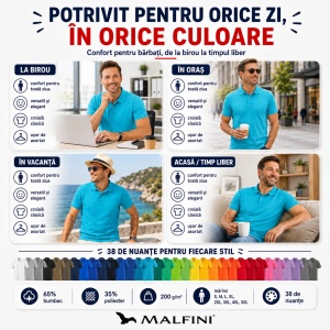 Tricou Polo Bărbați simplu, Malfini – Casual Office,Regular Fit, Bumbac 65% 38 Culori, S-5XL - Img 9