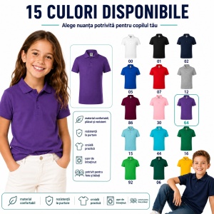 Tricou Polo Copii pentru Uniformă Școlară, Fete și Băieți, cu Guler - Img 5