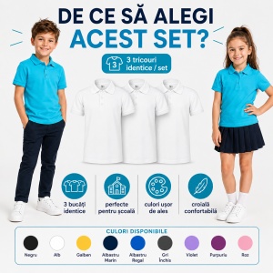 Tricou Polo Copii - Set de 3 Bucăți tricouri polo copii fete si baieti - Img 2