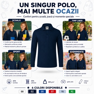 Tricou Polo cu Mâneci Lungi pentru Băieți Bluza Polo Copii - Img 5