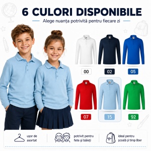 Tricou Polo cu Mâneci Lungi pentru Fete Bluza Polo Copii