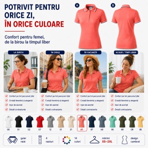 Tricou Polo Damă cu dungi la guler tip Tommy - Img 7