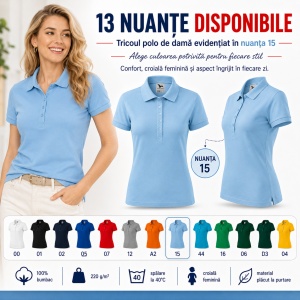 Tricou Polo Damă din Bumbac 100% – Casual Office, Guler Polo, XS-2XL | 13 Culori | Pique Polo - Img 9