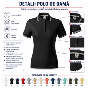 Tricou polo damă | guler cu dungi | cambrat slim fit 14 culori disponibile -233 - Img 2